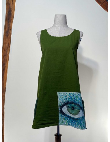 Vestido espalda descubierta cruzada - Pintura de “OJO” sobre verde jade